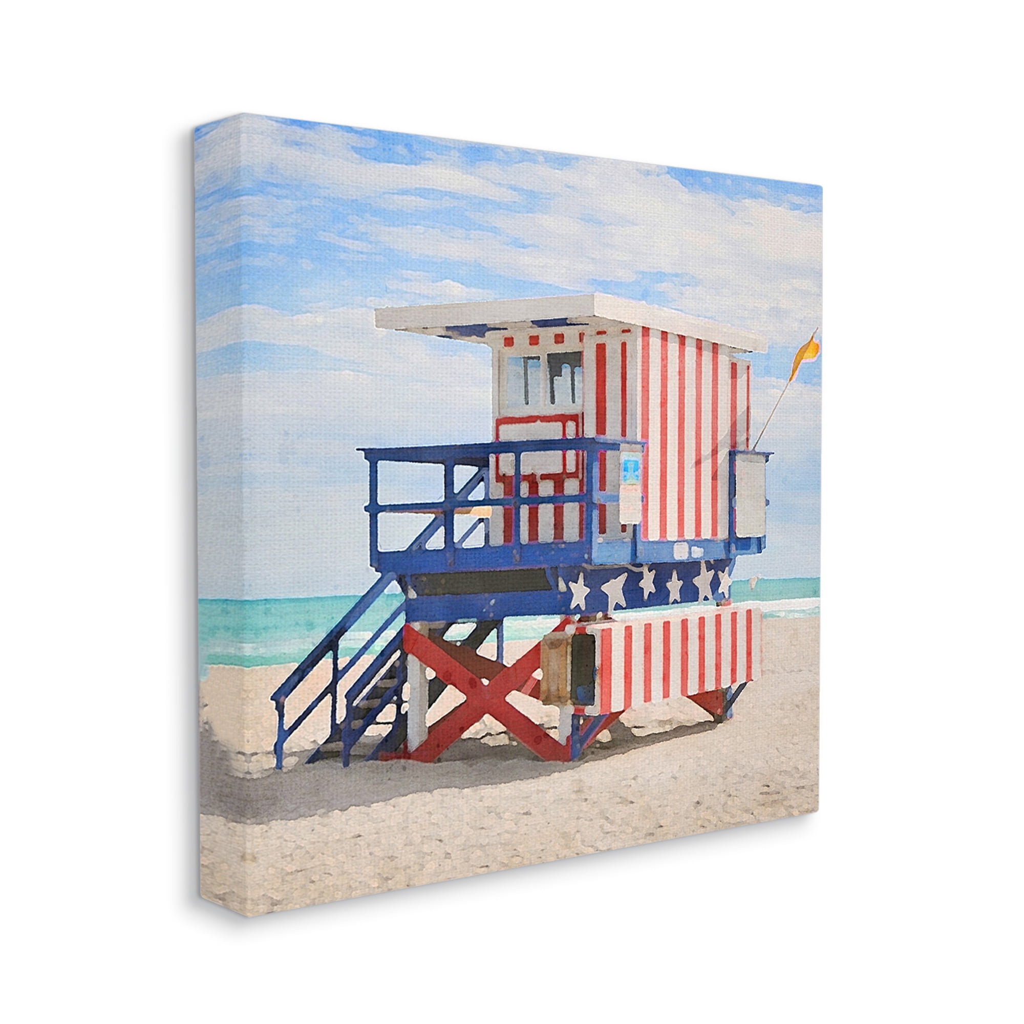 Stupell Industries Striped Lifeguard Hut Nature Painting Gallery Wrapped Canvas Print Wall Art, 36 x 36