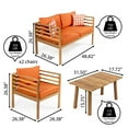 thumbnail image 6 of Thom 4-Piece Mid-Century Modern Acacia Wood Outdoor Patio Set with Cushions and Plaid Decorative Pillows, Orange/Teak Brown, 6 of 6
