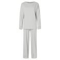 thumbnail image 4 of felwors Womens 2 Piece Outfits Fall Loose Long Sleeve Crewneck Tops and Wide Leg Long Pants Sweatsuit Lounge Sets with Pockets Grey, XXL, 4 of 5