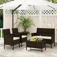 thumbnail image 3 of Topbuy 4 Piece Patio Rattan Conversation Set Outdoor Wicker Furniture Set w/ Chair Loveseat & Tempered Glass Table Beige, 3 of 10