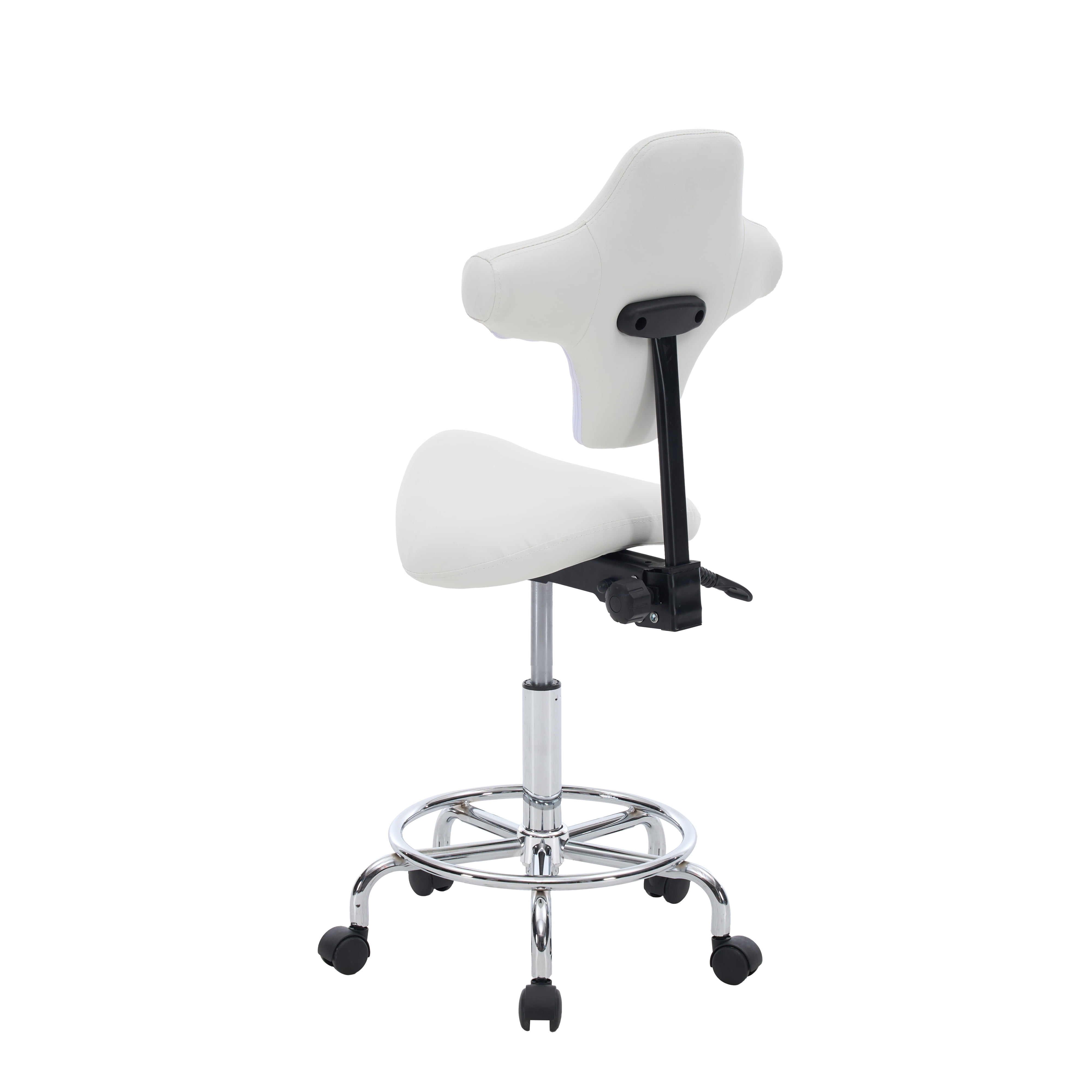 Ergonomic Saddle Stool with 360-Degree Rotation Rollerblade Wheels Easy 16-Minute Assembly White Salon Chair