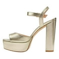 thumbnail image 2 of FSJ Women Simple Platform Chunky Block High Heel Sandals Ankle Buckle Strap Round Open Toe Comfy Thick Wedding Party Evening Dressy Shoes Size 6 Gold, 2 of 4
