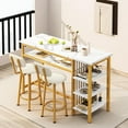 thumbnail image 5 of Lamerge 2-Person Dining Set, 3-Piece Bar Table and Chair Set, Kitchen Counter-Height Dining Table Set, Compact Kitchen Dining Table with Storage, Small Space Breakfast Nook Set, White/Gold, 5 of 8