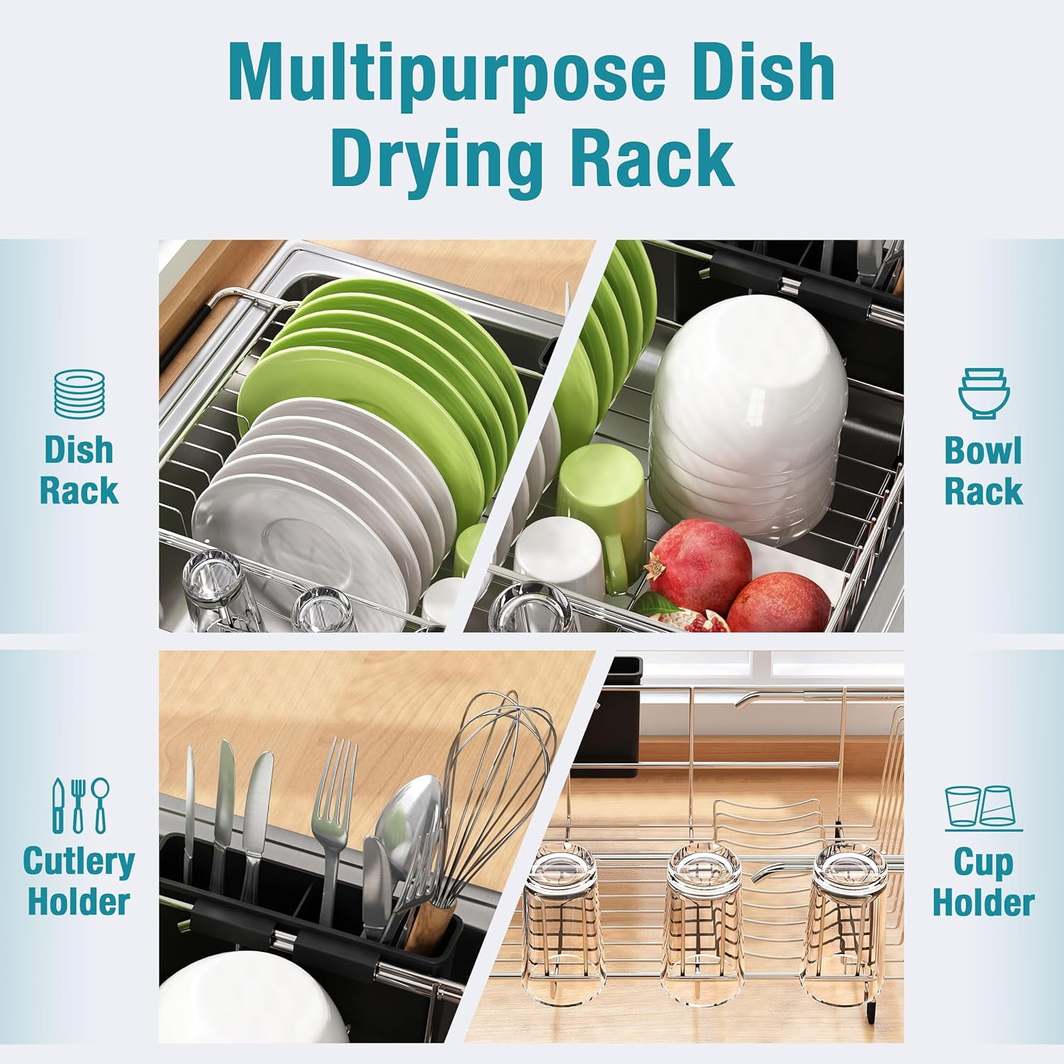 Dish Drying Rack in Sink Expandable Stainless Steel Dish Drainers for Kitchen Counter Dish Dryer Rack for Inside Sink