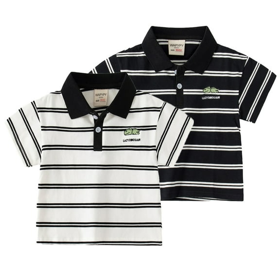 YTDSCS Toddler Kids Boys Striped T Shirt Embroidered Lapel Shirt Cotton Summe Casual Tees Tops for Boys 1-8 Years