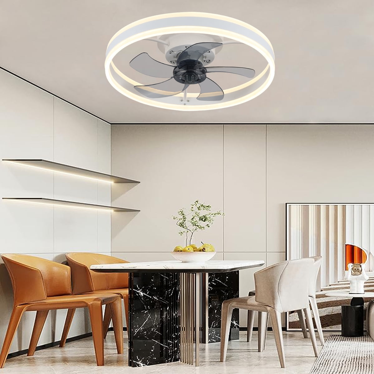 JLPAN Low Profile Ceiling Fans with Light and Remote, 19.7in Ceiling Fan with Light Flush Mount Dimmable LED Fan Light Modern Ceiling Fans for Bedroom