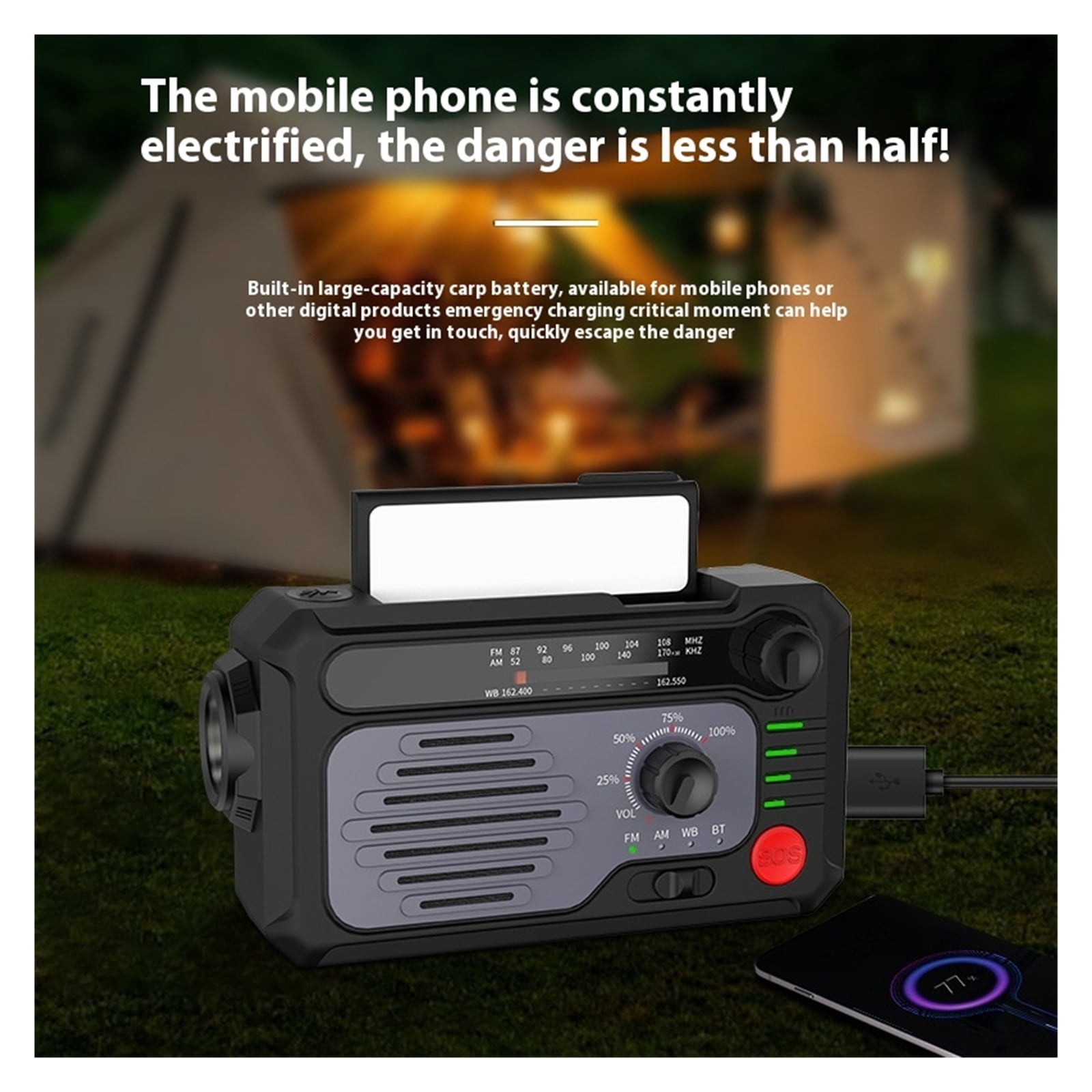 Radio Disaster Prevention Emergency Solar Flashlight With Bluetooth Hand-cranked Power Generation Multi-function Outdoor Lighting Radio