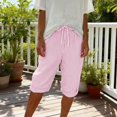 thumbnail image 5 of Endives Womens Linen Pants Striped Print Elastic High Waisted Casual Beach Shorts Cropped Pant With Pockets, 5 of 8
