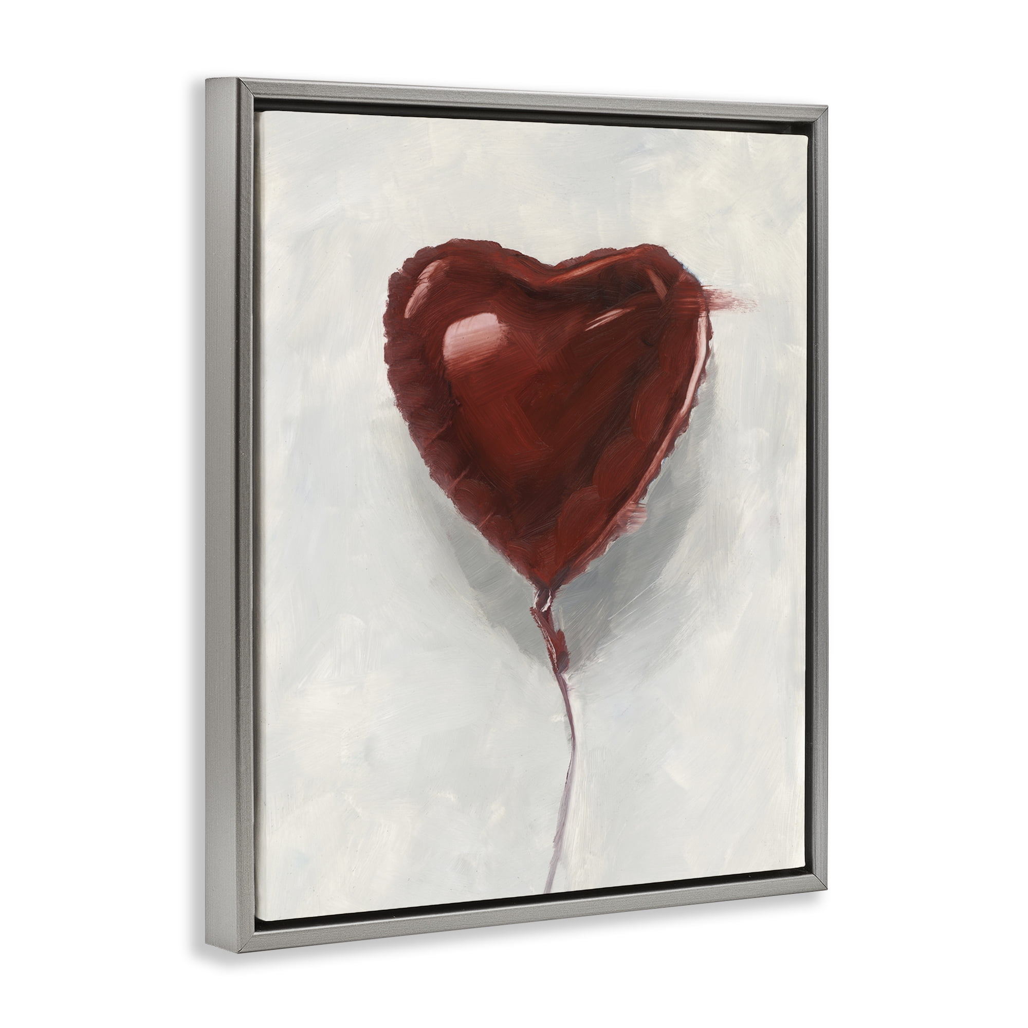 Stupell Industries Heart Shaped Balloon Gray Framed Floater Canvas Wall Art, design by Ethan Harper