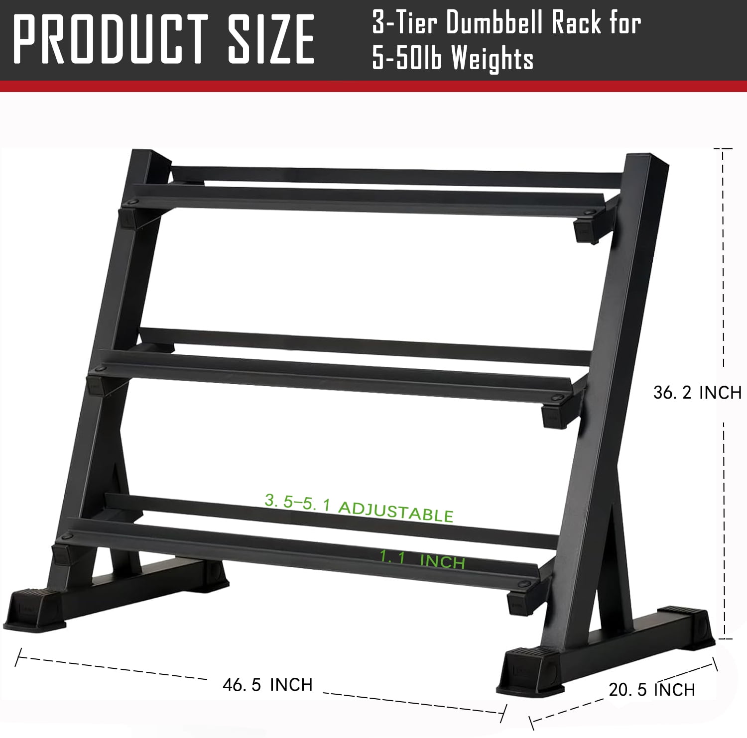 3-Tier Heavy Duty Adjustable Dumbbell Rack, Free Standing Weight Storage Organizer for Dumbbells, Barbell, Kettlebell, Home Gym Equipment, Space Saving Design for Commercial & Residential Use