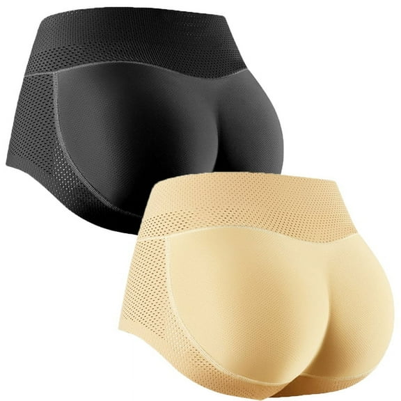 Baywell 2 Pack Women's Mesh Padded Seamless Butt Hip Enhancer Panties Boy Shorts, L