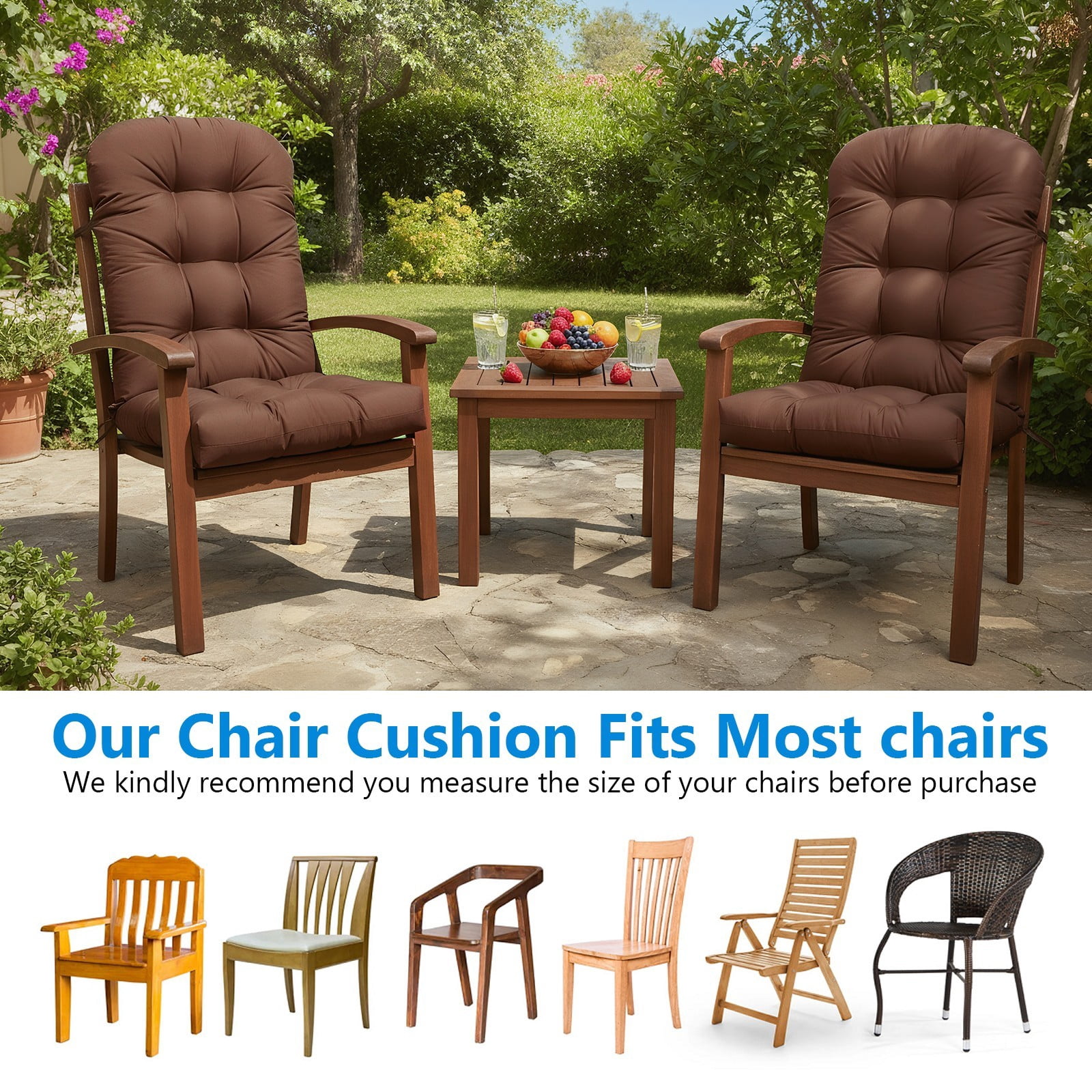 TOPCHANCES Outdoor Adirondack Chair Cushion with Ties, Water-Resistant Oxford Fabric High Back Rocking Chair Cushions (Brown)
