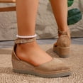 thumbnail image 4 of Rokment Espadrilles Wedge Sandals for Women Ladies 2026 Fashion Casual Suede Pointed Closed Toe Platform Ankle Strap Summer Fall Dressy Shoes Khaki Size 9.5, 4 of 7