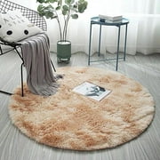 Round Area Rugs for Kids Bedroom Furry Carpet for Teen's Room, Shaggy Circular Rug for Nursery Room, Fuzzy Plush Rug for Dorm 4x4' , Beige