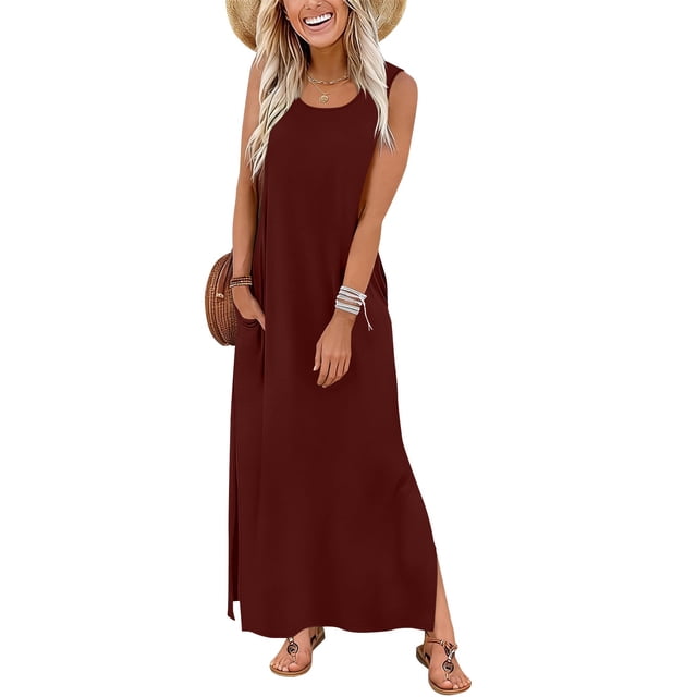 TaTaai Ladies V-Neck Sleeveless Solid Color Casual Dress Fashion Knee Length Design Soft Breathable Material Comfortable Dress for Daily Wear Birthday Party Work and Vacation Gift