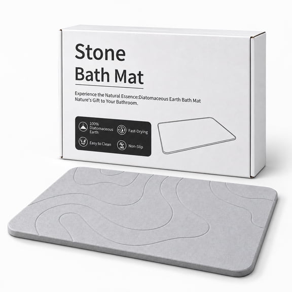 Agesis Stone Bath Mat, Quick-Dry Non-Slip Diatomaceous Earth Bath Mat, 23.6 x 15.4 inch Super Absorbent Stone Shower Mat for Bathroom Floor, Easy to Clean, Grey