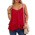 thumbnail image 5 of Rggeeun Women Tank Tops Flowy Camisole Spaghetti Strap V Neck Loose Solid Color With Layered Ruched Ruffle For Summer Daily Wear Delicate Sleeveless,Red,Xl, 5 of 7