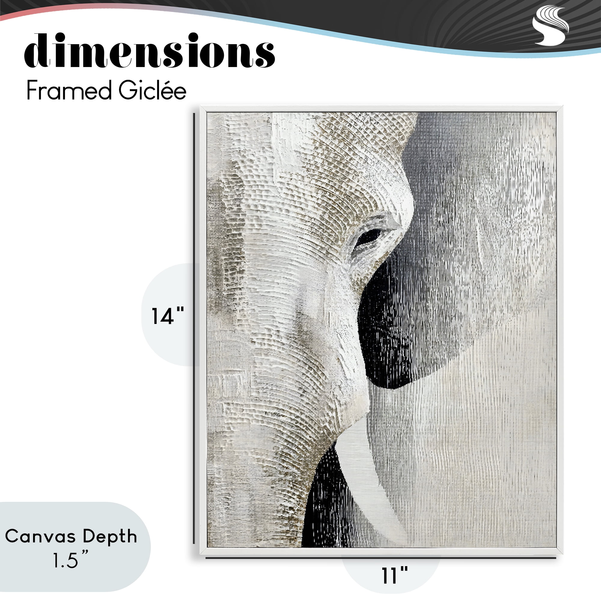 Stupell Industries Faux Textured Elephant White Framed Giclee Art, design by LSR Design Studio