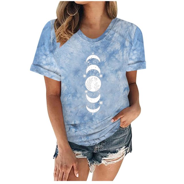 Camiseta con estampado de sol y luna para mujer, camiseta de manga corta con cuello redondo, camiseta informal divertida y bonita para chica adolescente OAVQHLG3B Store lin121212