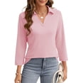 thumbnail image 3 of SWQZVT Women's V Neck Polo Shirt 3/4 Sleeve Collared Casual Business Top Loose Fit Summer Blouse, 3 of 7
