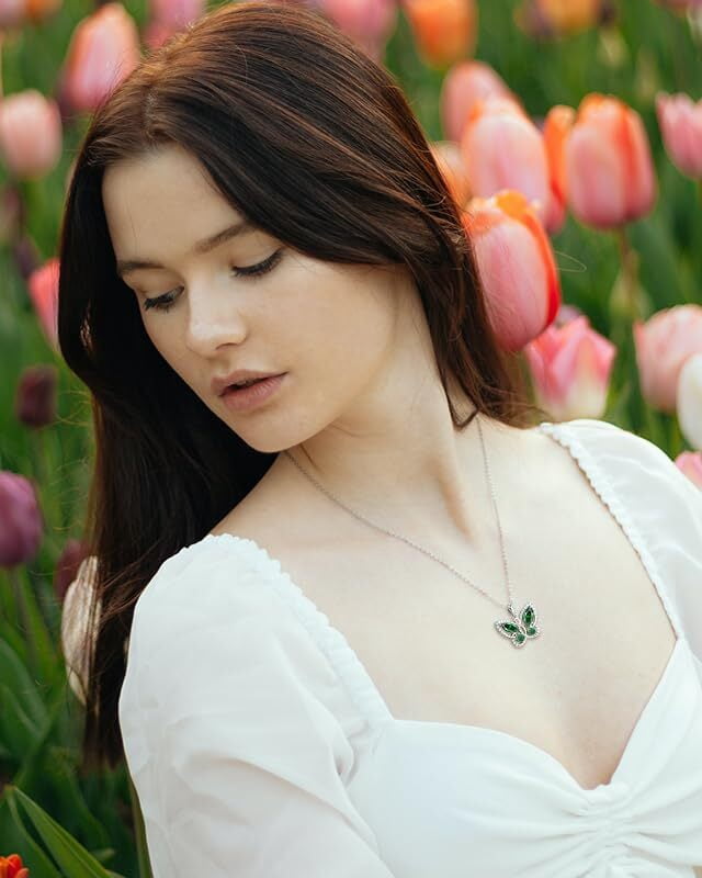 Starchenie Butterfly Pendant Necklace Women 925 Sterling Silver Birthstone May Emerald Butterfly Jewelry Gifts