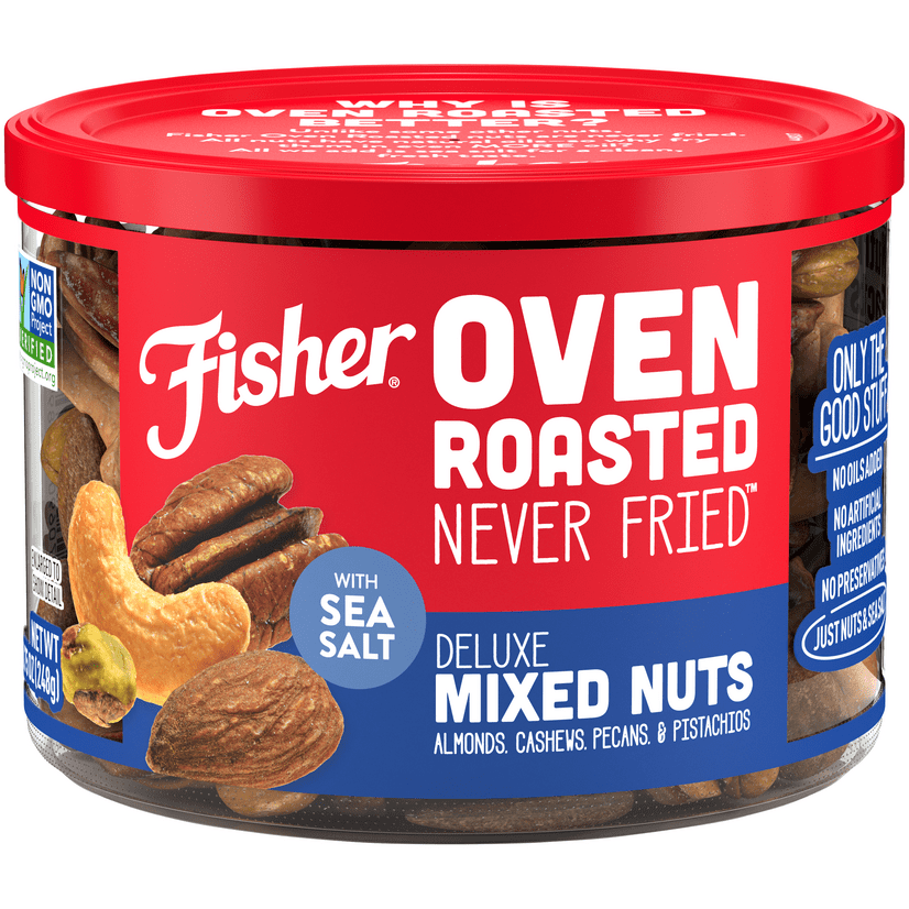 FISHER Snack Oven Roasted Never Fried Deluxe Mixed Nuts, 8.75 oz