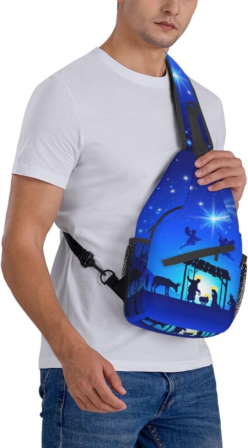 Nativity Scene Birth Of Jesus On Christmas Sling Bag Crossbody Hiking Travel Chest Bags Backpack Shoulder Daypack for Women Men