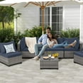 thumbnail image 6 of FHFO 7 Pieces Outdoor Patio Furniture Set, Outdoor Sectional Wicker Sofa with Thick Cushions All Weather Modular Rattan Conversation Couch for Outside Porch Garden Backyard Grey-Navy Blue, 6 of 7