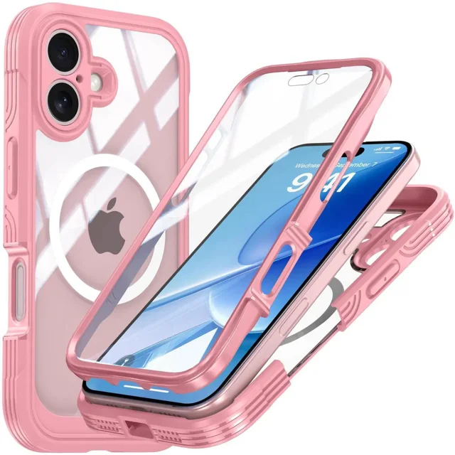 Magnetic Case for iPhone 17 with Built-in Screen Protector, Shockproof Phone Cover with Camera Protector, Compatible with MagSafe, Full Body Phone Case