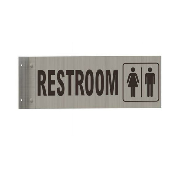 Restroom Sign -Two-Sided/Double Sided Projecting, Corridor and Hallway Sign (Aluminum, Silver, 4x12 Inch)-The Hallway Line(ref062022)