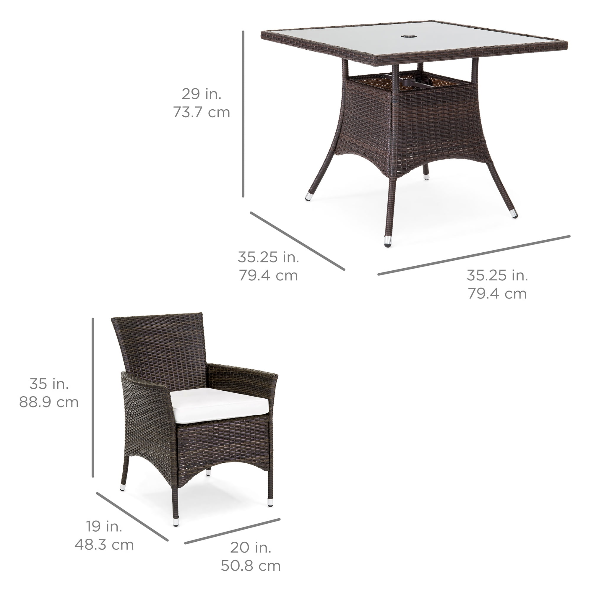 Best Choice Products 5-Piece Indoor Outdoor Wicker Patio Dining Table Furniture Set w/ Umbrella Cutout, 4 Chairs - Cream