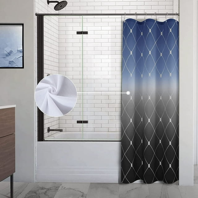 Small Shower Curtain Ombre Black Shower Curtain Set with Hooks Water Repellent Modern White Shower Curtain Linen Fabric Shower Curtains for Bathroom Bathtub Hotel, 36x72 inch, Black&Navy