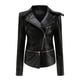 thumbnail image 4 of Chaquetas para mujer Slim Leather Stand Collar Zip Motocicleta Traje Cinturón Abrigo Chaqueta Tops Odeerbi ODB-3, 4 of 9