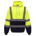 thumbnail image 1 of Men's Solid Color Reflective Hooded Sweatshirt Long Sleeve Sweater Top Loose Road Work High Visibility Pullover (Yellow&Navy,S), 1 of 6
