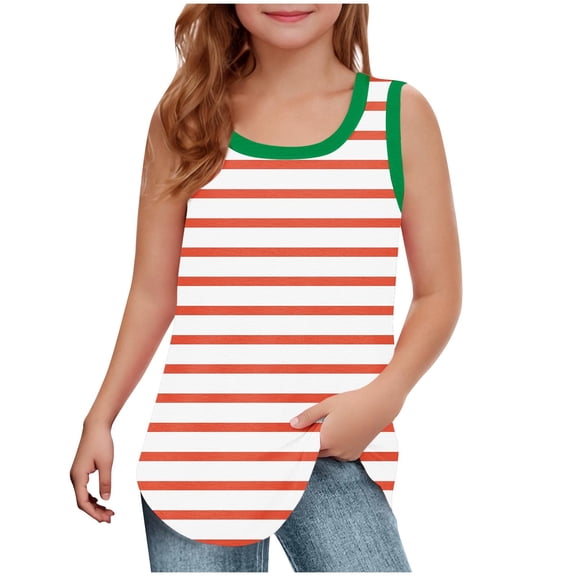 Taqqpue Girls T Shirts for Sleeveless Scoop Neck Tank Tops Flowy Striped Loose Tops Summer Casual Fashion Tunic Tee Shirts 5-14 Years