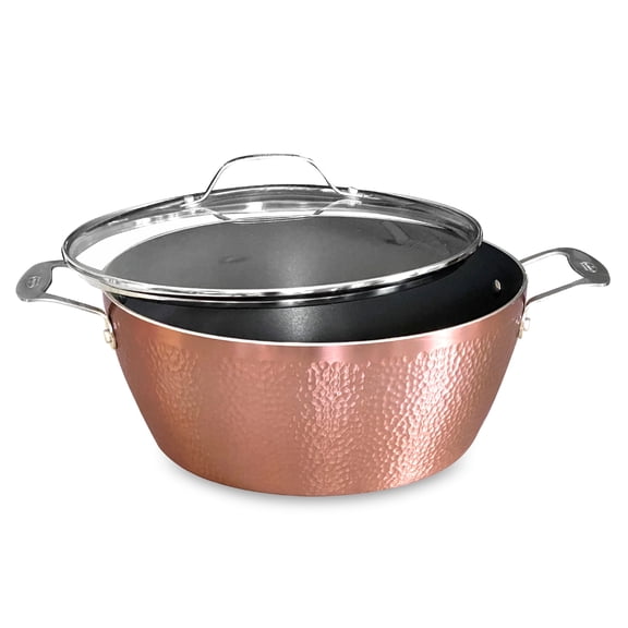 OrGREENic 7.5 QT Ceramic Pot w/ Glass Lid, Hammered Rose Gold
