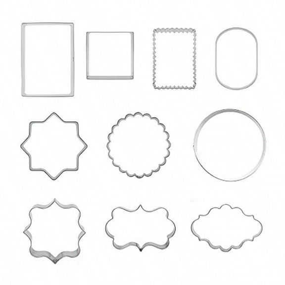 Plaque Frame Cookie Cutters Set 10 PCS Stainless Steel Fondant Biscuit Molds for Cake Decorating Fruit Shapes, Silver