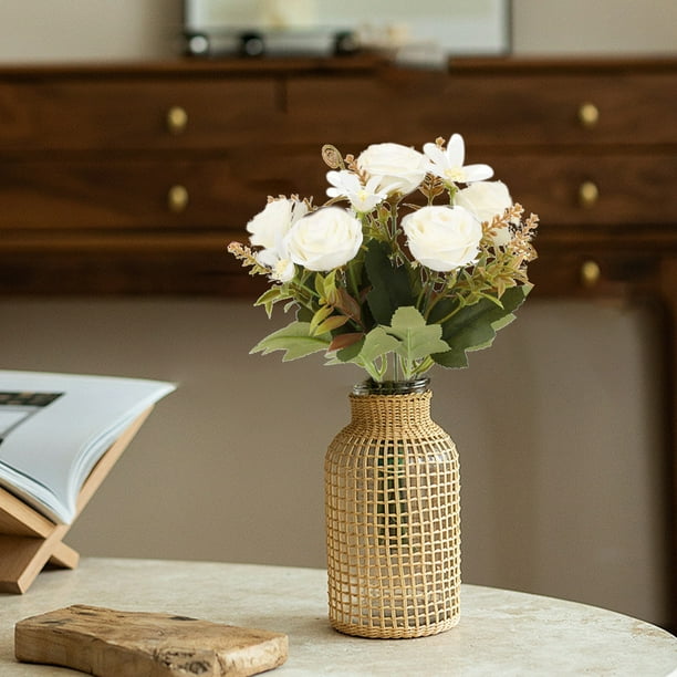 Rosas artificiales - Paquete de flores falsas de 6 colores para decoración de bodas, mobiliario y decoración de interiores de hotel, flores de plástico de 10,6"