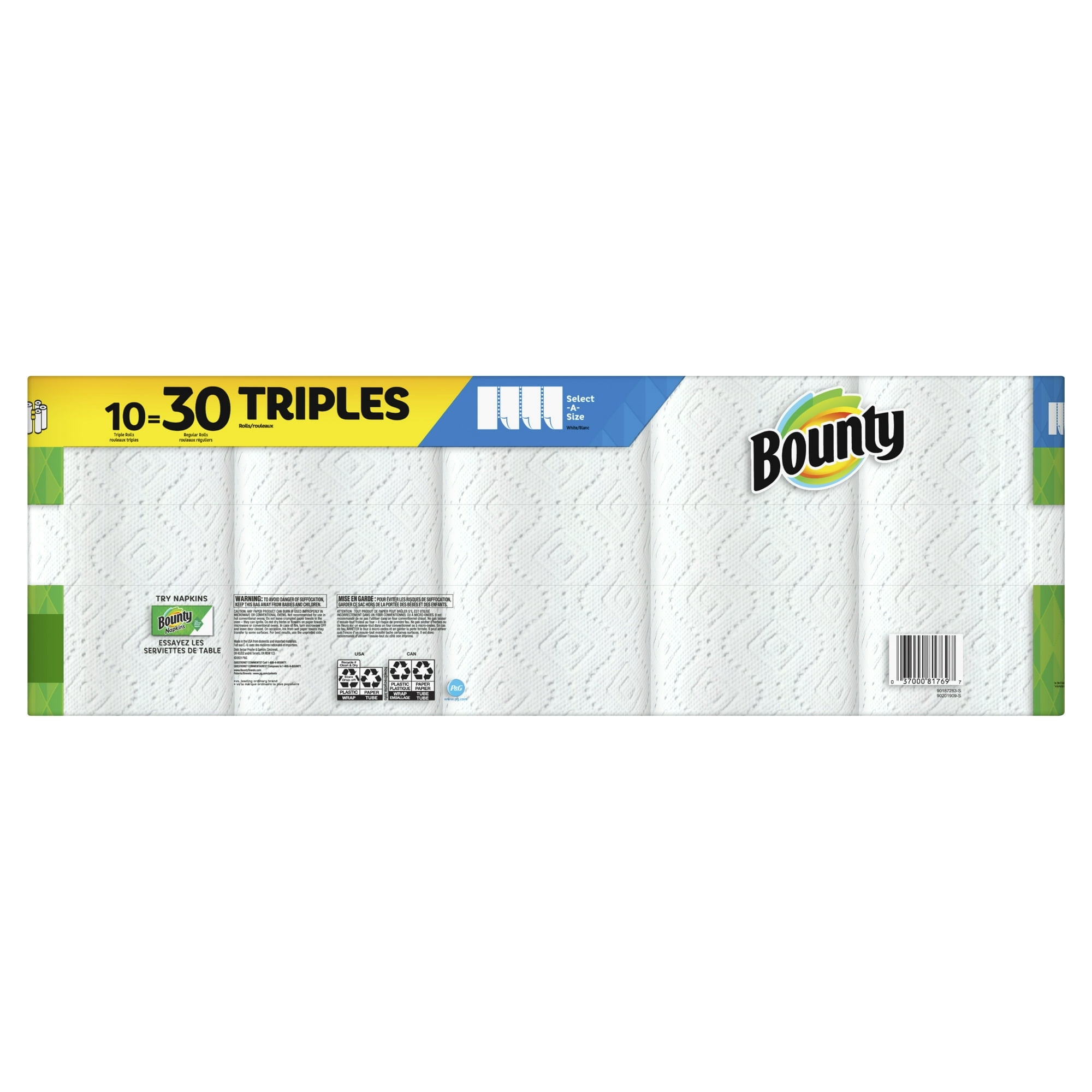 Bounty Select-A-Size Paper Towels, White, 10 Triple Rolls = 30 Regular Rolls, 10 Count (2 Pack)