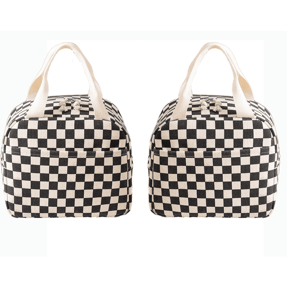 2-Pack 10L Corduroy Lunch Tote Bags, 27x22 Inches, Lightweight Lunch Bag Ideal for Camping and Outdoor,black and white grid