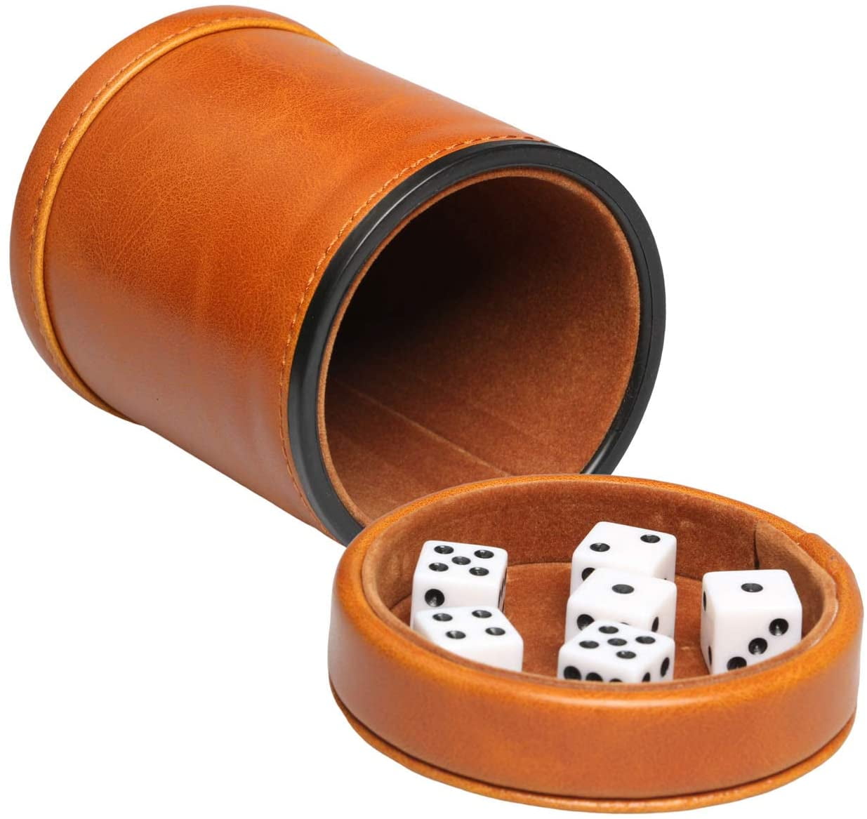 Luck Lab Leather Dice Cup with Lid Including 5 Dice Use for Liars Dice Farkle Yahtzee Board Games Black Red Velvet Interior for Quiet Shaking 