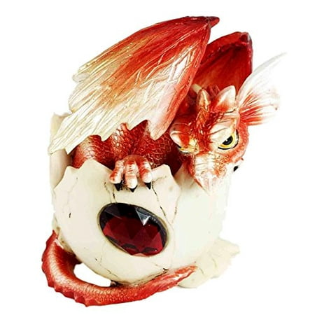 Smoking Dragon Statue Ebros January Birthstone Dragon Egg Statue Red Gem Garnet Birthday Dragon Hatchling Figurine Fantasy Collector ()