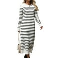 thumbnail image 3 of Long Sweater Dress for Women Loose Knitwear Striped Long Dresses Stylish Autumn and Winter Outfits White XL, 3 of 9