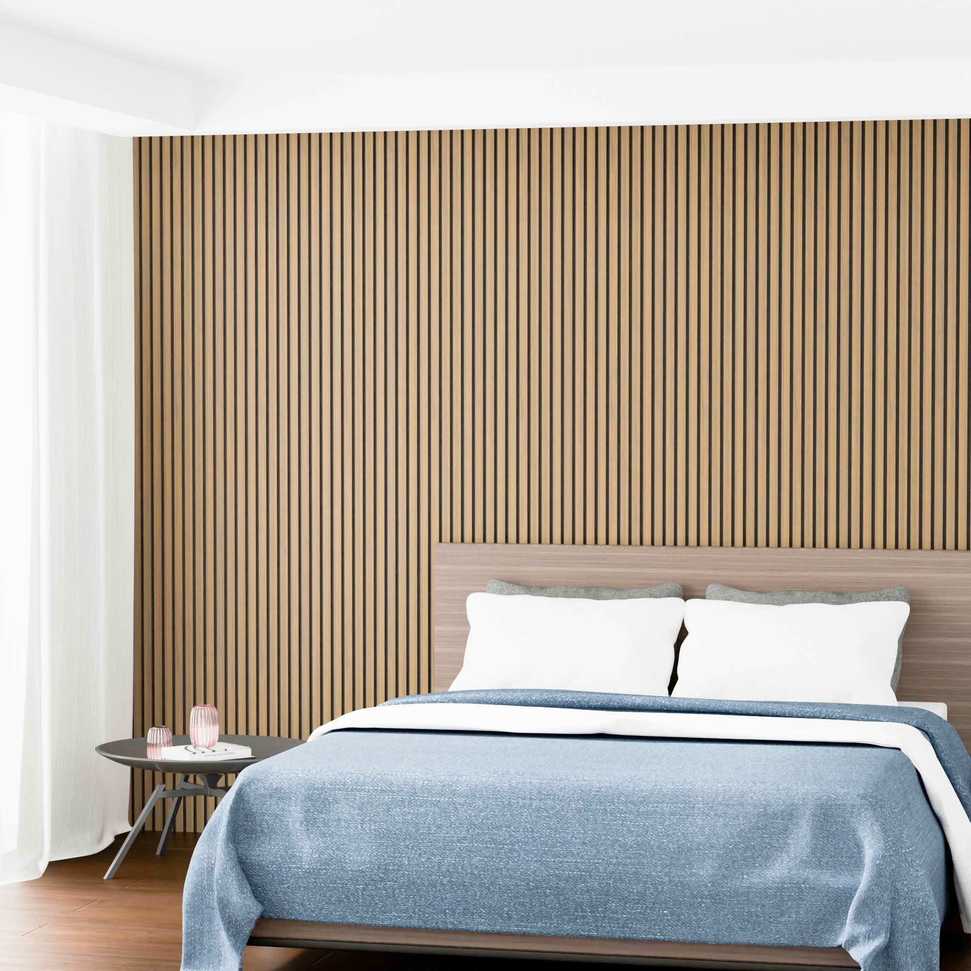 MAYEERTY Natural Wood Veneer MDF Sound Absorbing Panel for Wall Decor, 94x12x1 Inch, 4 Pack