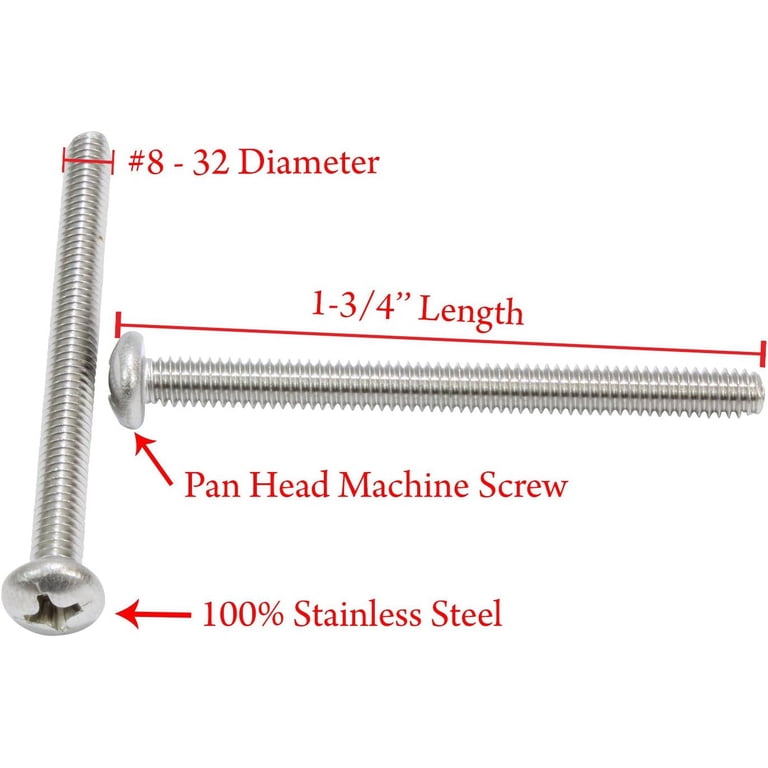 250 Pcs #8-32 X 1/2" Phillips Pan Head Machine Screws - 18-8 Stainless Steel
