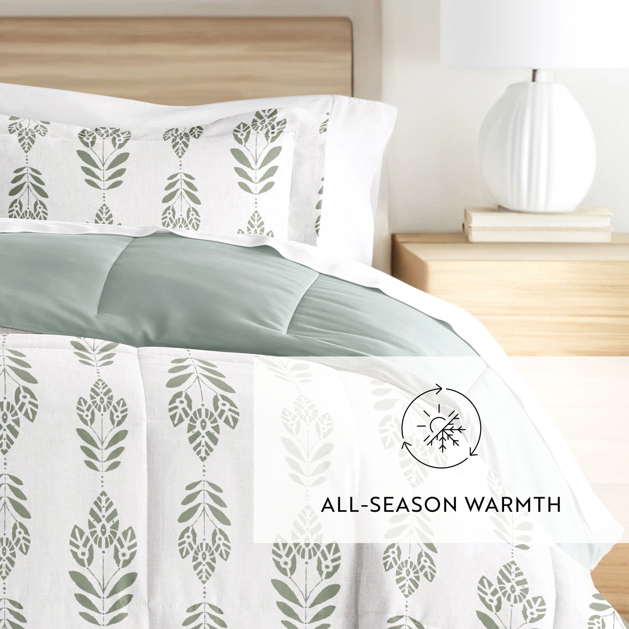 Noble Linens Down Alternative Folk Leaves Eucalyptus Reversible Comforter Set
