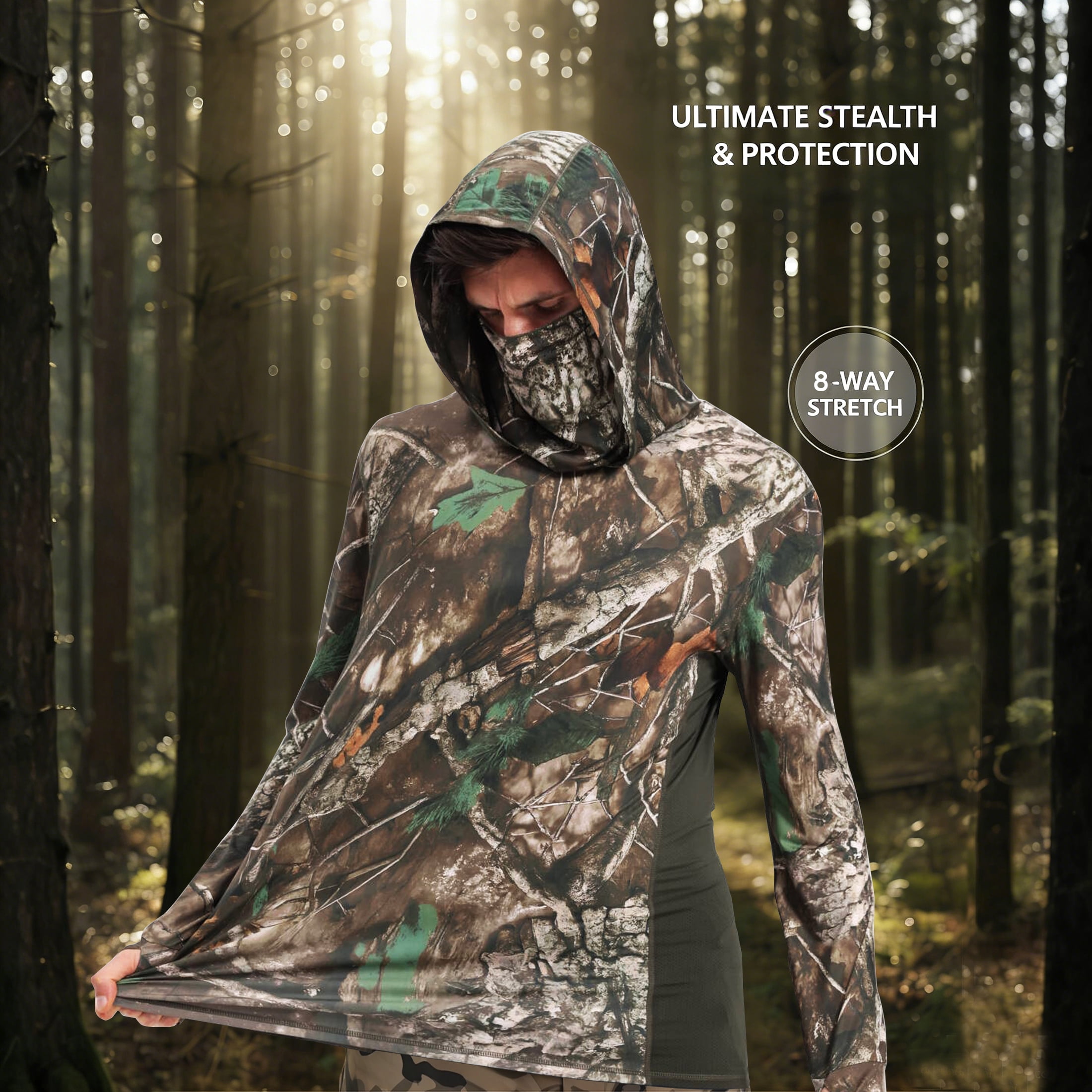 RPOVIG Camo Hunting Long-Sleeve Hooded Sweatshirt for Men UPF 50+ Fishing Hiking Camp Shirt,S-3XL
