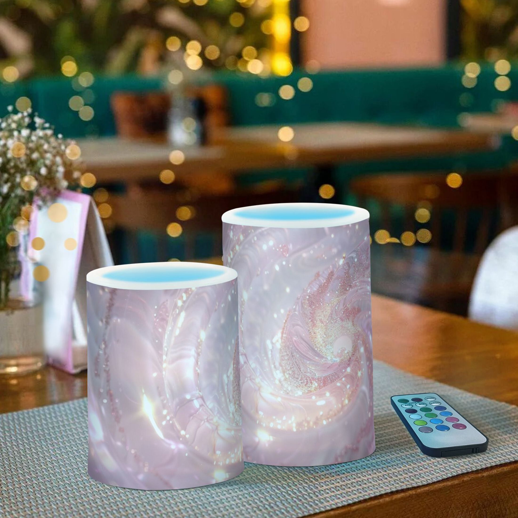 A Pink Spiral Flameless Candles&nbsp;LED Lights Battery Operated Candles with Remote and Timers Flicker Lights Votive Set of 2