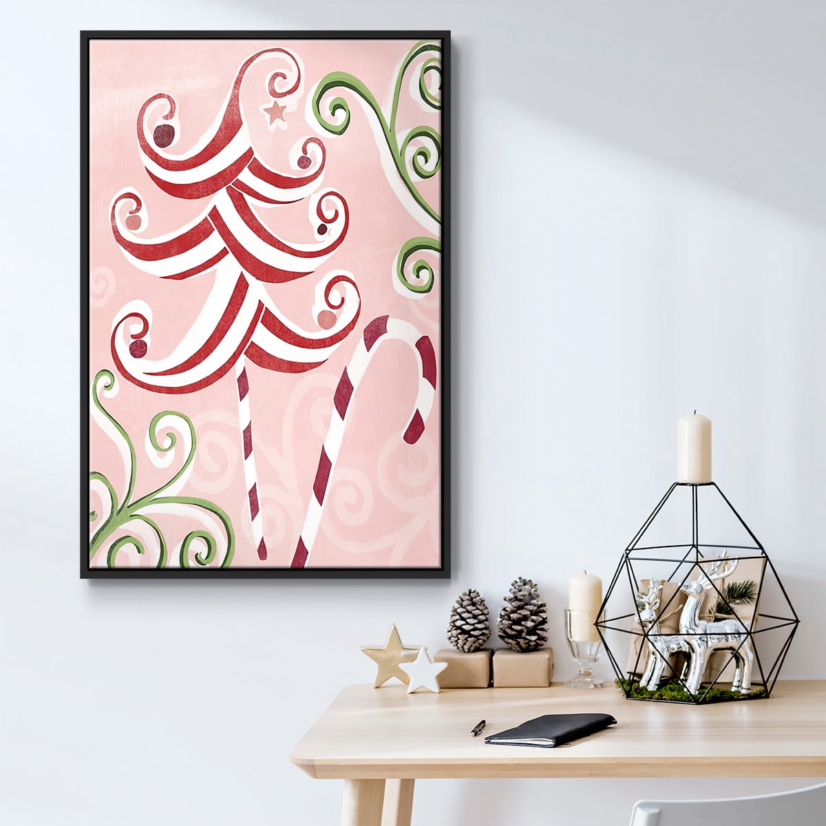 Candy Cane Holiday I - Framed Gallery Wrapped Holiday Canvas - 27 x 41 - Black Frame