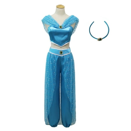 KINOMOTO Aladdin Jasmine Princess Dress Up Girls Adventure Outfit Women Cosplay Costume Skirt Set with Head Band (M)